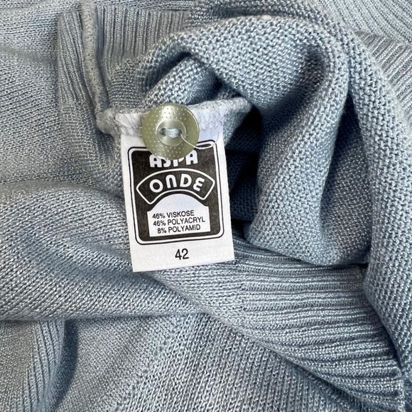 Aspa (Germany) Interlock Cable Knit Viscose Blend Polo Sweater Baby Blue : L - Picture 6 of 7